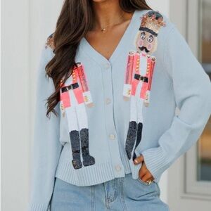 HUNTER & BROWN Nutcracker Sequin Sweater BLUE